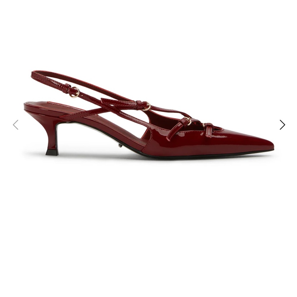 Tony Bianco Burgundy Patent Slingback Pointed-Toe Kitten Heels